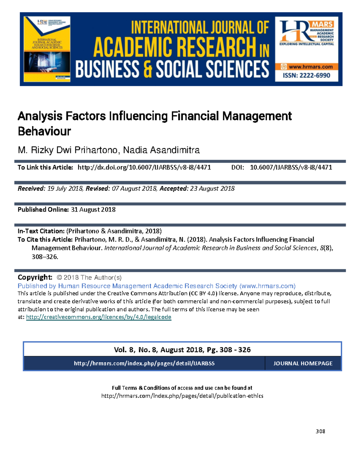 Analysis of Factors Influencing Financial Management Behavior in ...
