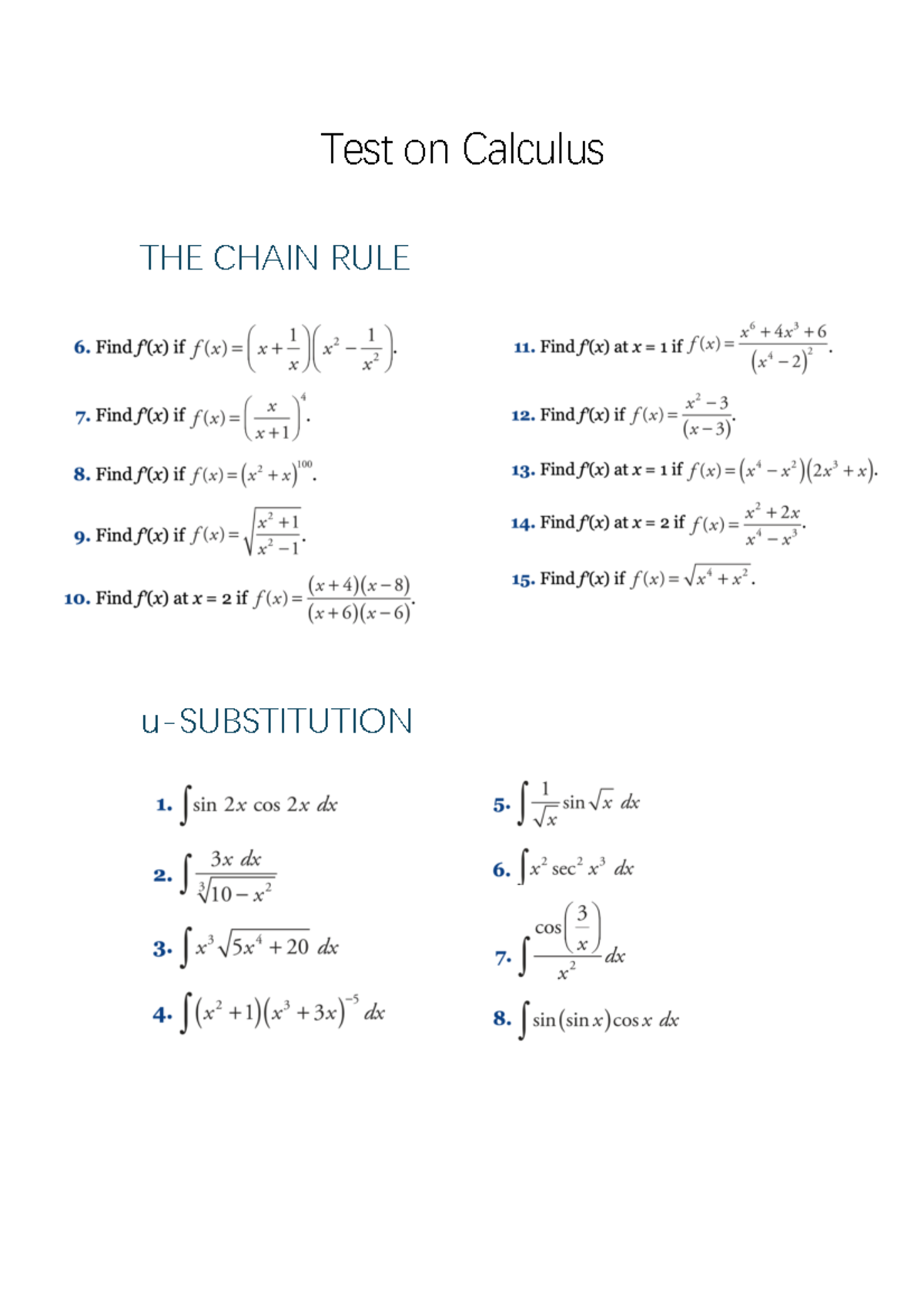 Test on Calculus - PH-202 - Find if 11. Find at 7. Find if 12. Find if ...
