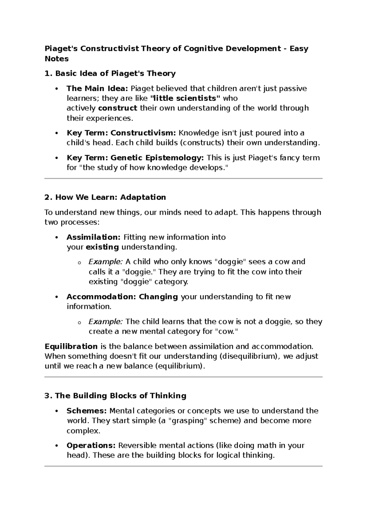 203 Theories for Exam - Lecture Notes on Cognitive & Psychosocial ...