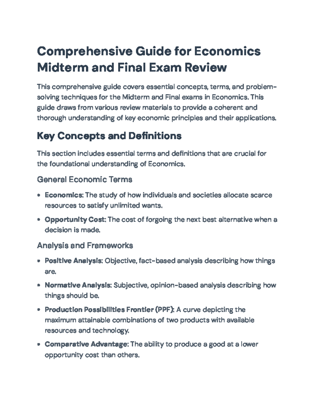 Economics (ECO101): Midterm & Final Exam Review Guide on Key Concepts ...