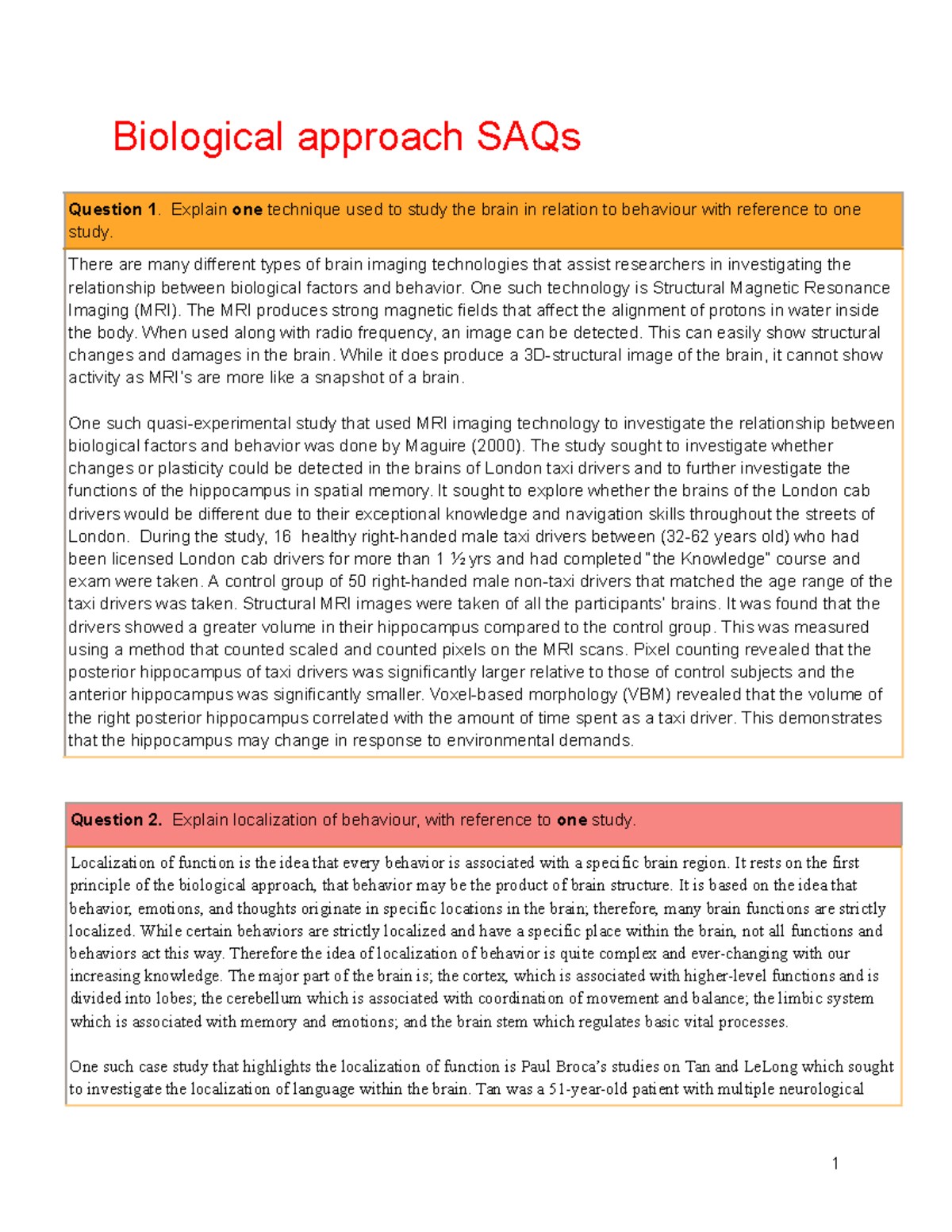 SAQ Study Guide - Understanding Biological Behavior (AP PSY 101) - Studocu