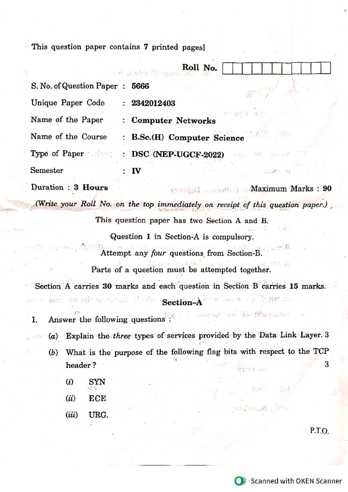 CN QP 2025 - Computer Networks Question Paper for B.Sc.(H) IV Sem - Studocu