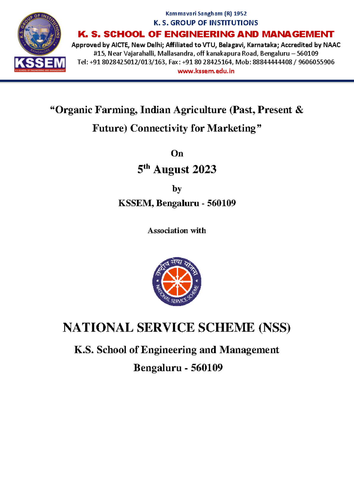 NSS Report on Organic Farming in Indian Agriculture - KSSEM August 2023 ...