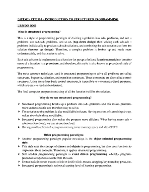 Complete Teaching Lecture Notes ON Structured Programming DEC 2020 ...