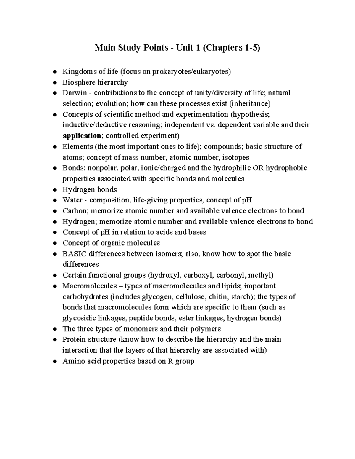 Study Guide - Unit 1 (Chapters 1-5): Key Concepts & Processes - Studocu