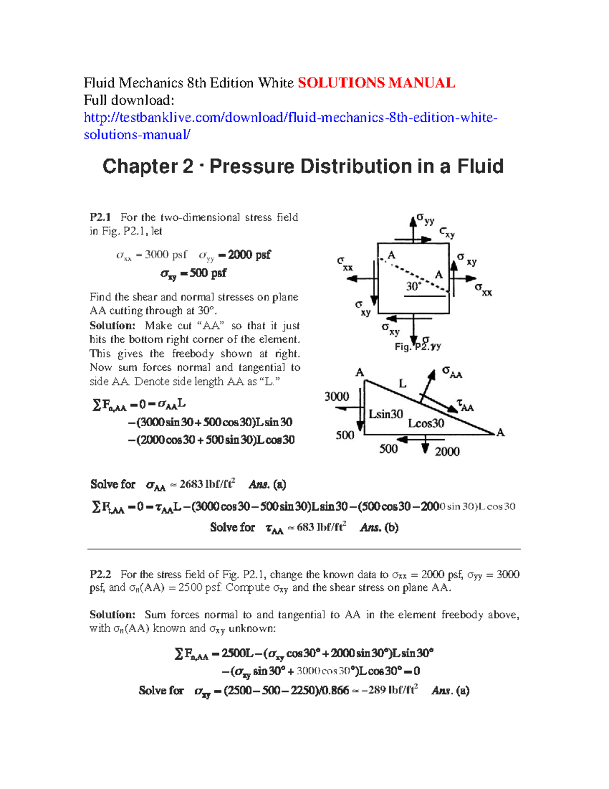 Fluid Mechanics 8th Ed - Chapter 2 Solutions Manual Guide - Studocu