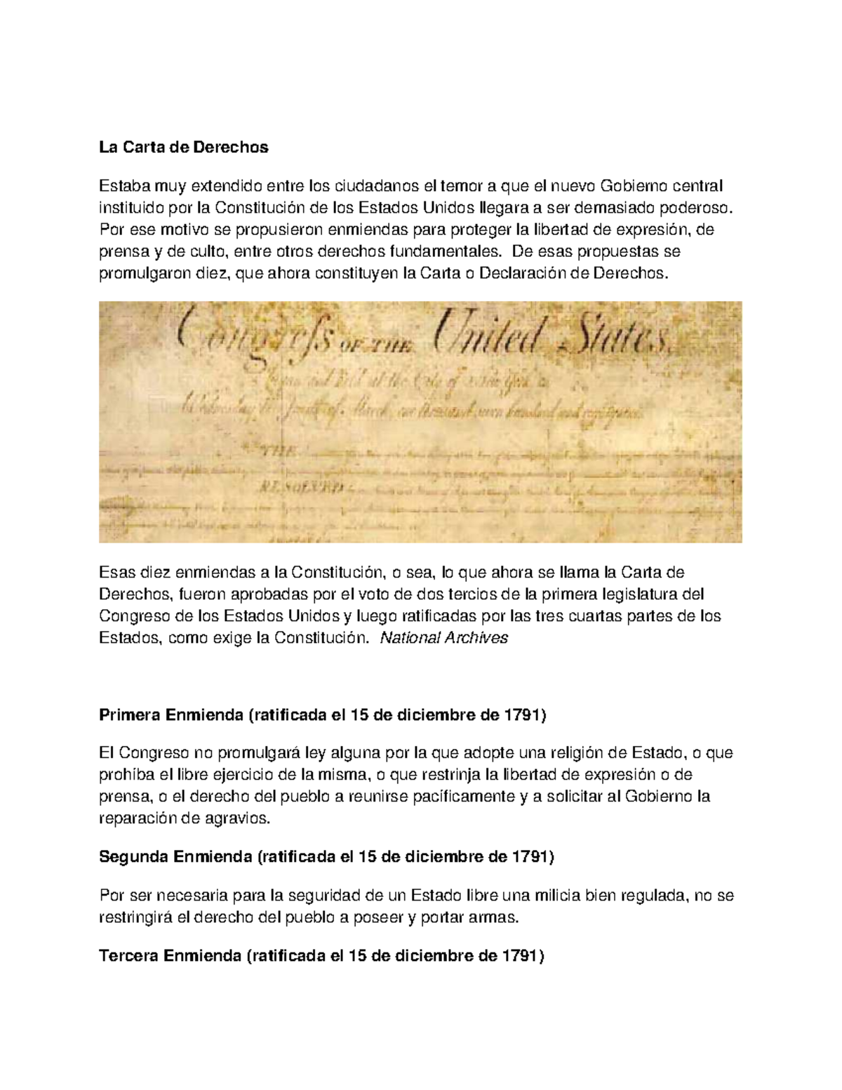 Carta de Derechos de los Estados Unidos - La Carta de Derechos Estaba ...