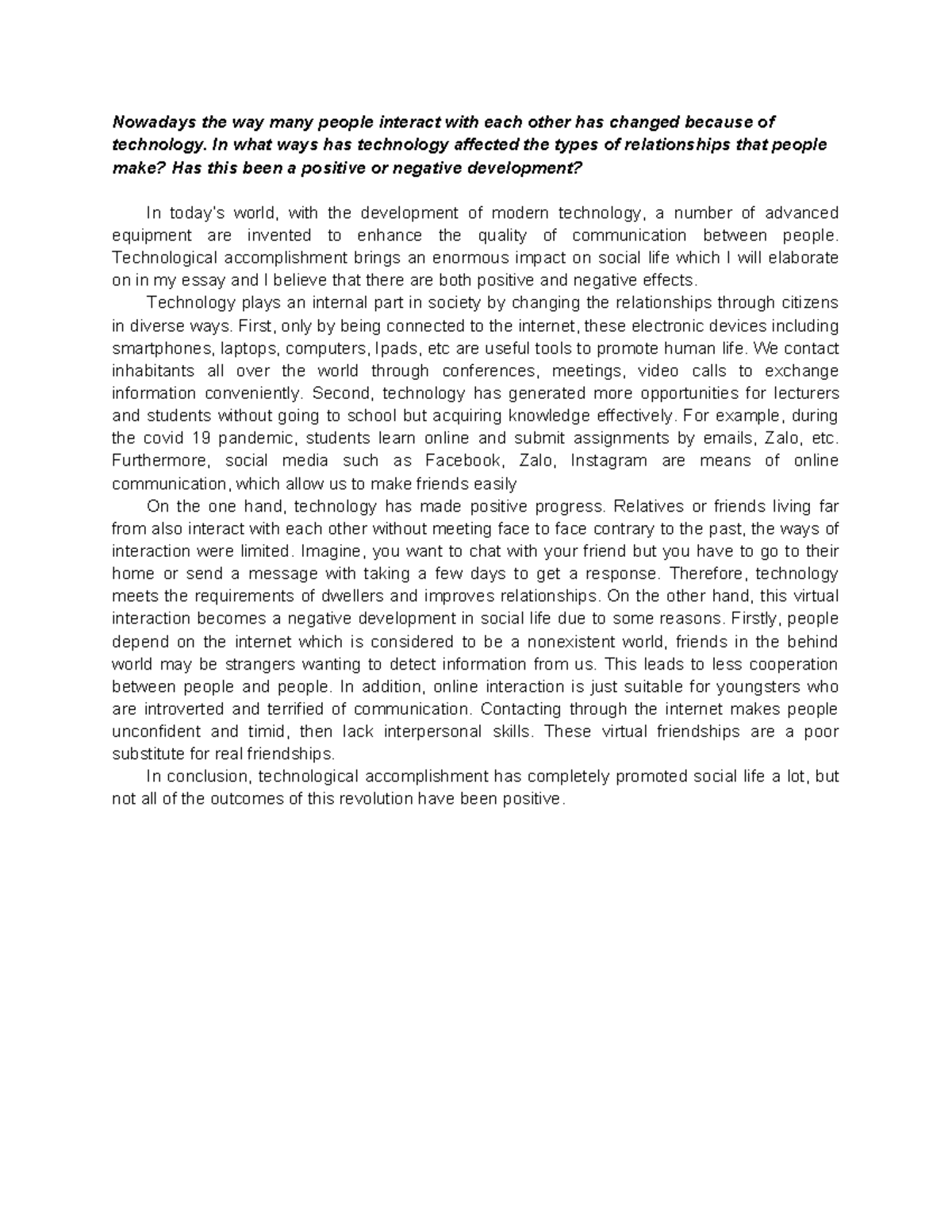 Technology's Impact on Relationships: A Critical Analysis - ENG 101 ...
