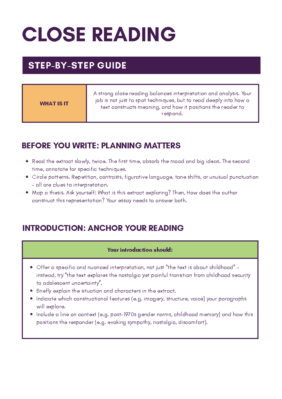 Lit Exam Guide: Close Reading Strategies for Text Analysis - Studocu