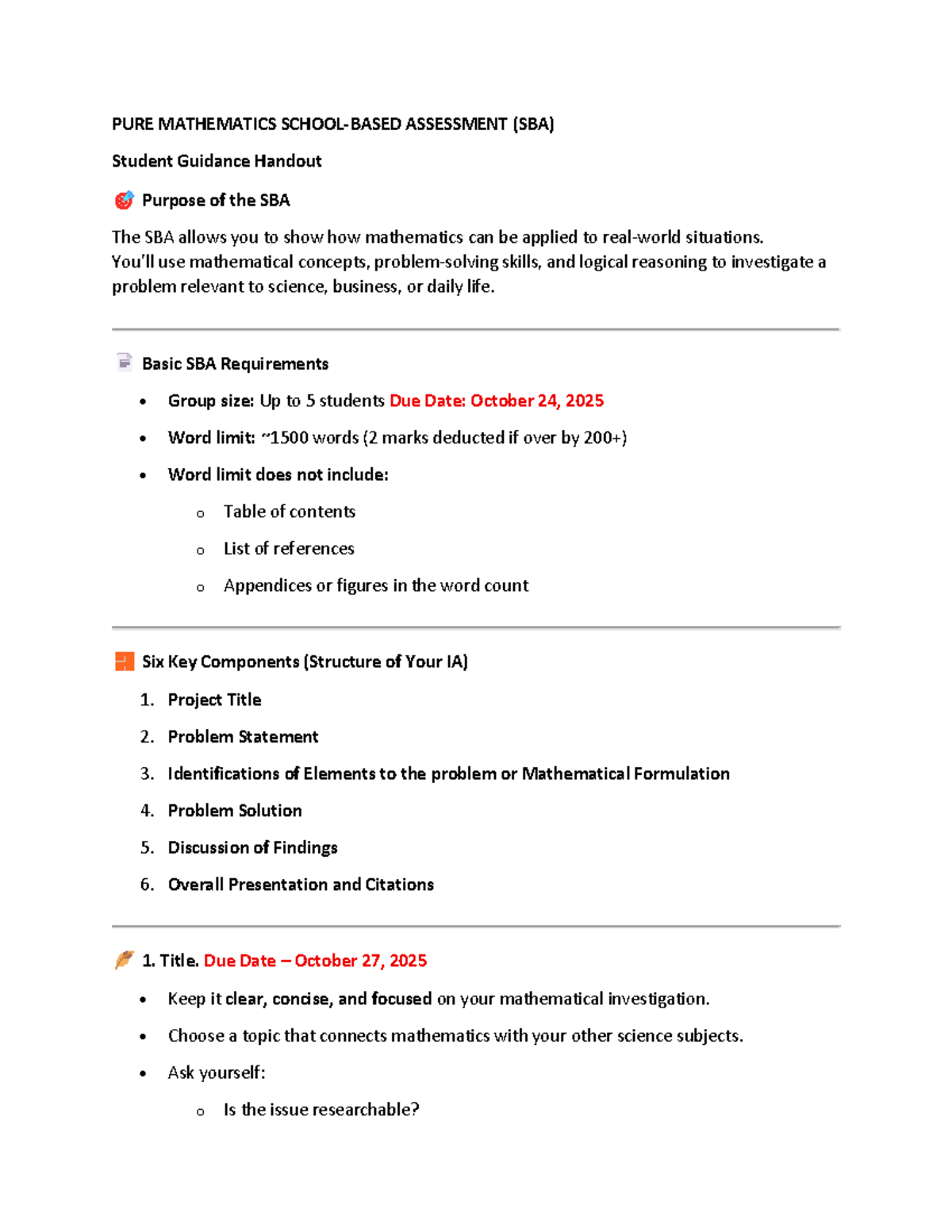 Pure Mathematics SBA Guidelines: Student Assessment Handbook - Studocu