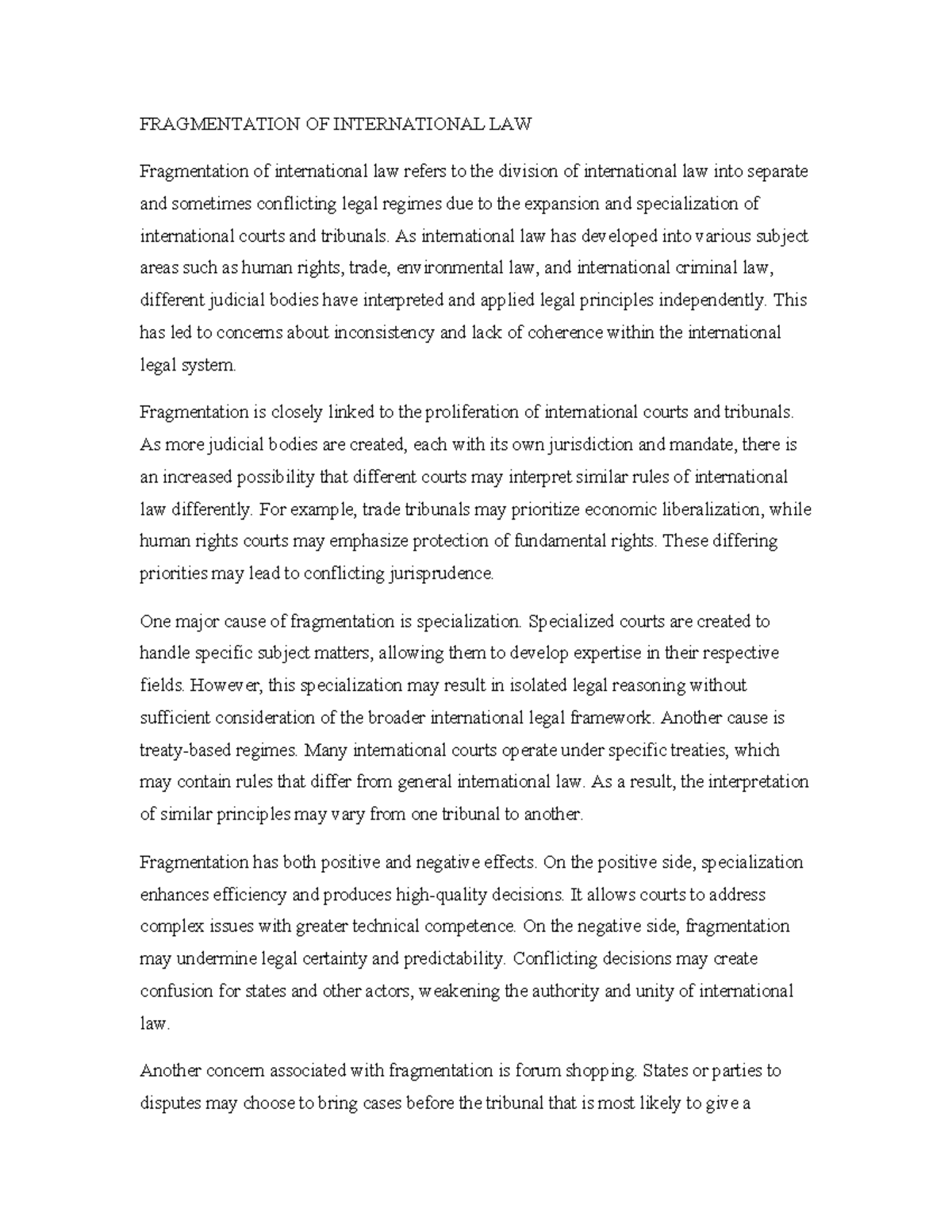 Fragmentation of International Law: Causes, Effects, and Challenges ...