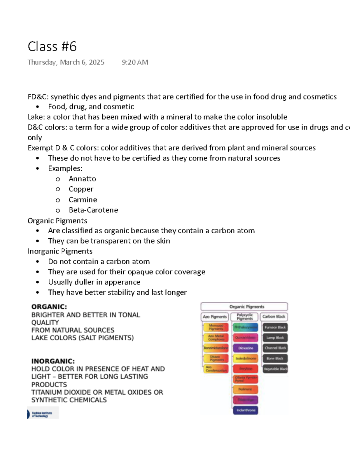 Cosmetics Classification and Claims: Class #6 Notes - March 2025 - Studocu