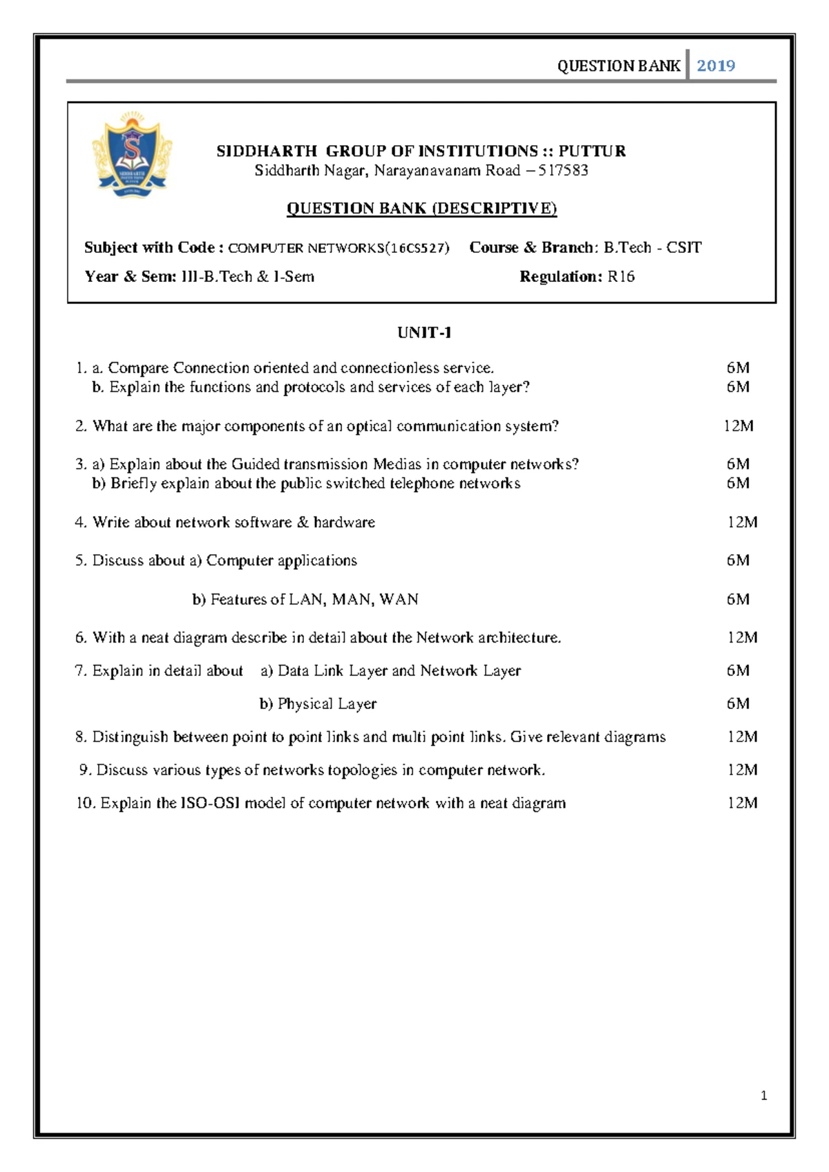 Computer network paper solution for end sem 70 marks exam 2015 16 - Q1 ...