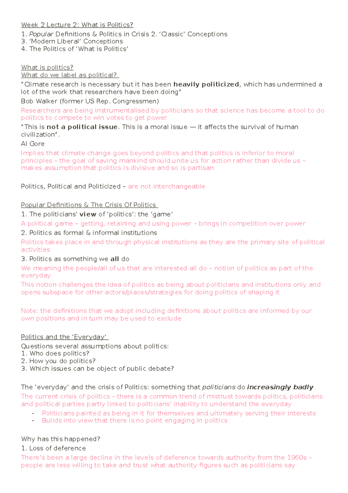 PO107 Week 2 Lecture Notes: Understanding Politics and Its Crisis - Studocu