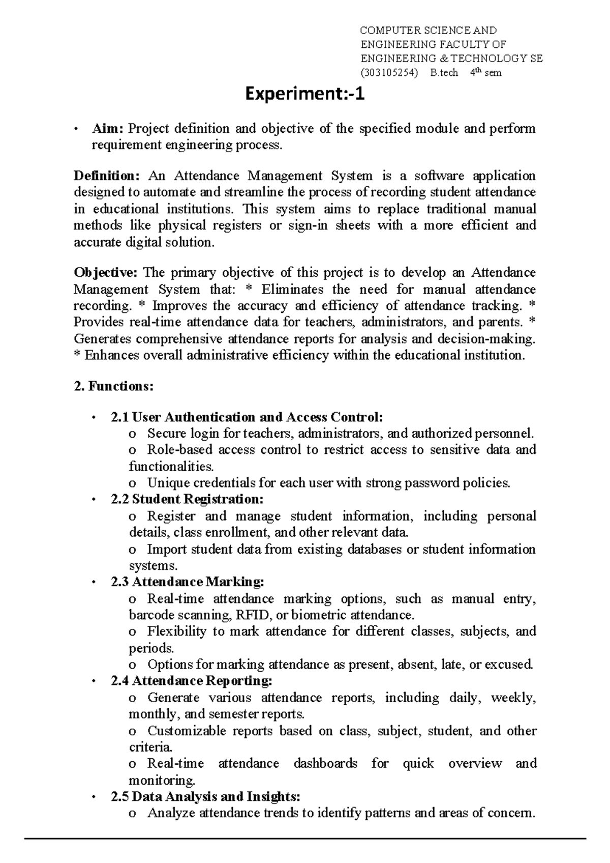 Attendance Management System Design and Implementation (SE 303105254 ...