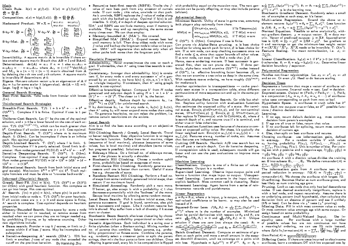 CS2109S Final Exam Cheatsheet: Recursive Search & Heuristic Methods ...