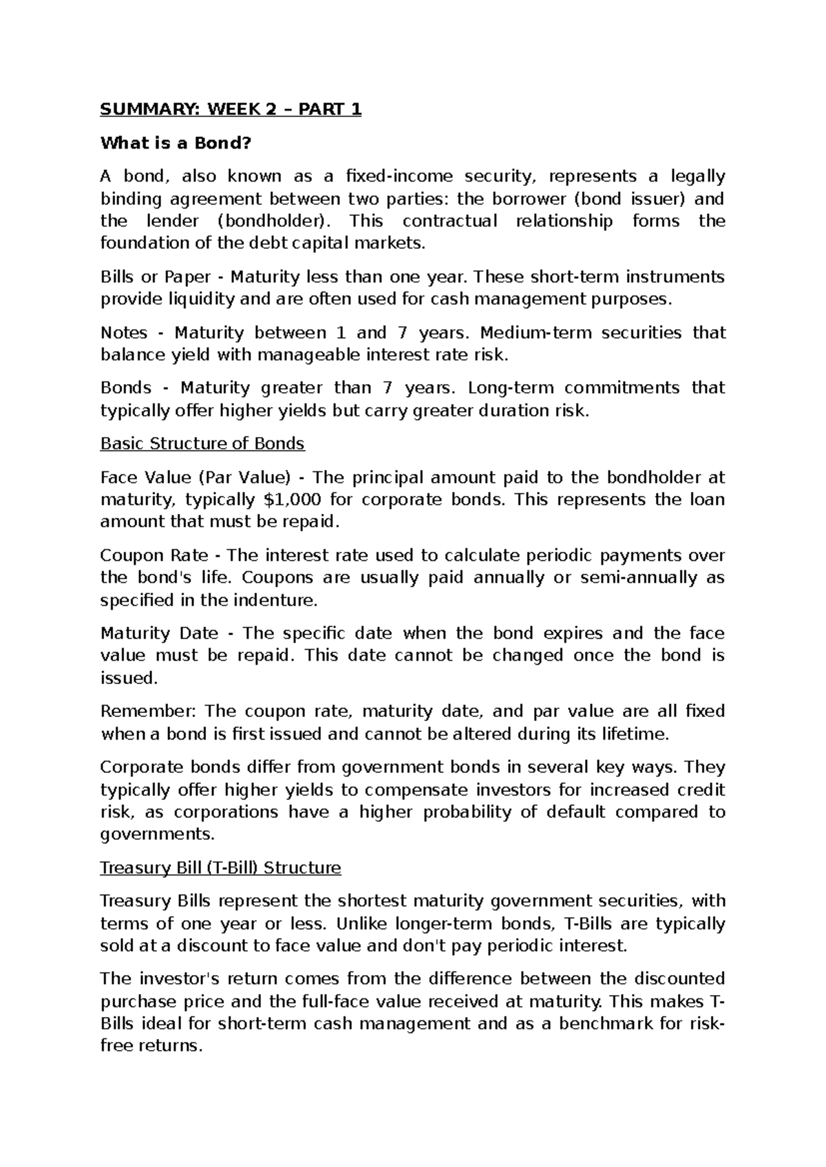 Week 2 Summary: Understanding Bonds and Equity Securities - Studocu