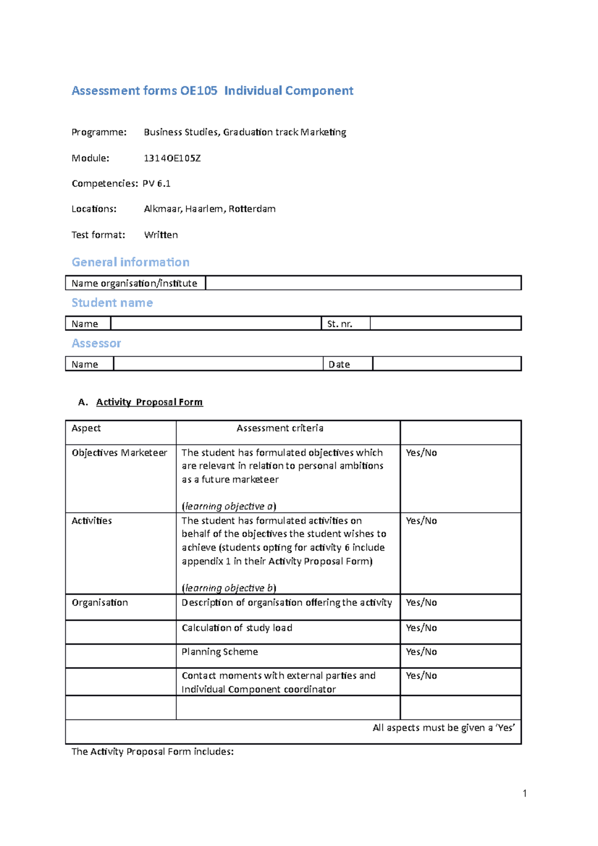 OE105 Individual Component Assessment Form - 2022/23 Evaluation Guide ...
