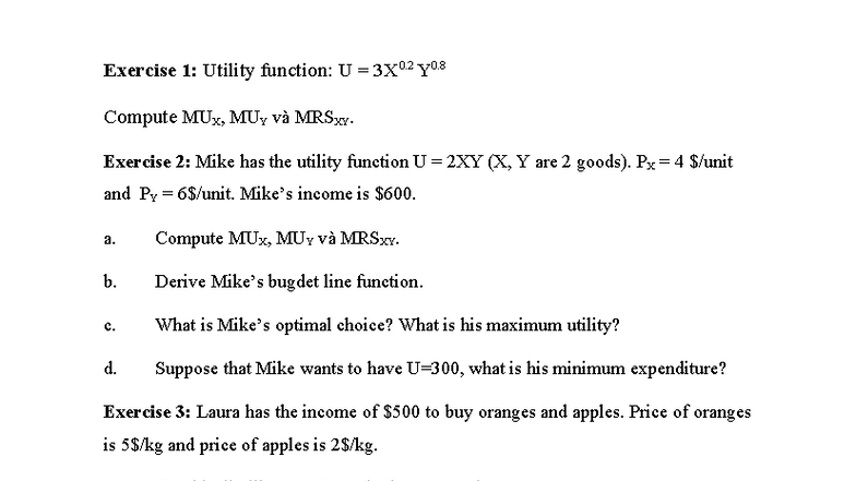 Chapter 4 Exercises: Utility Functions & Market Analysis - ABC - Studocu