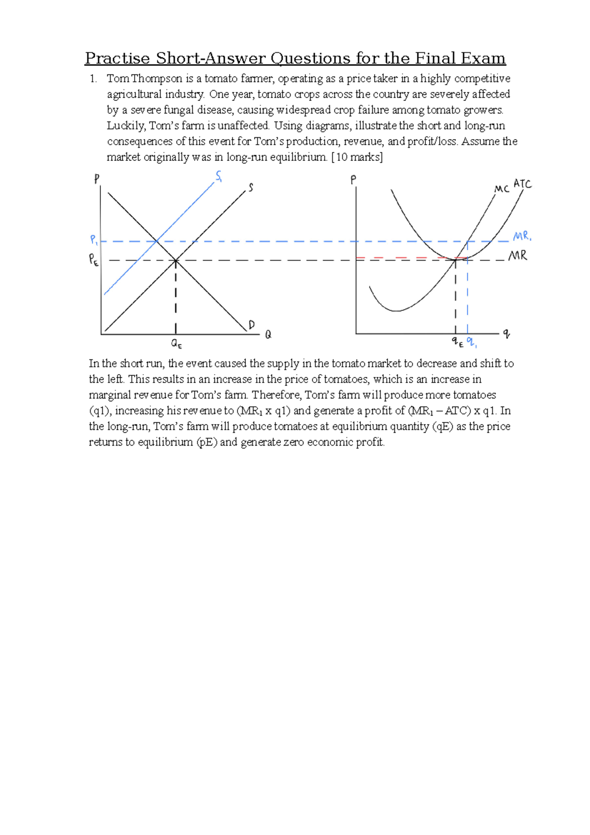 Microeconomics Short-Answer Qs & Analysis for Eco 101 Exam Prep - Studocu