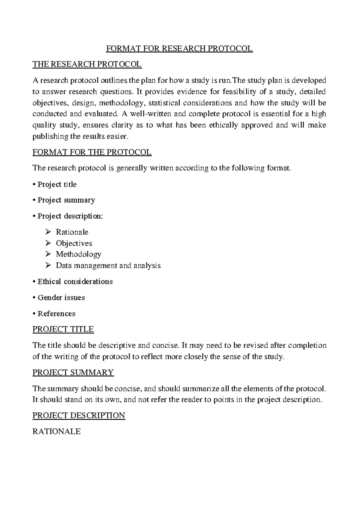 Research Protocol Format and Ethical Considerations Guide - Studocu