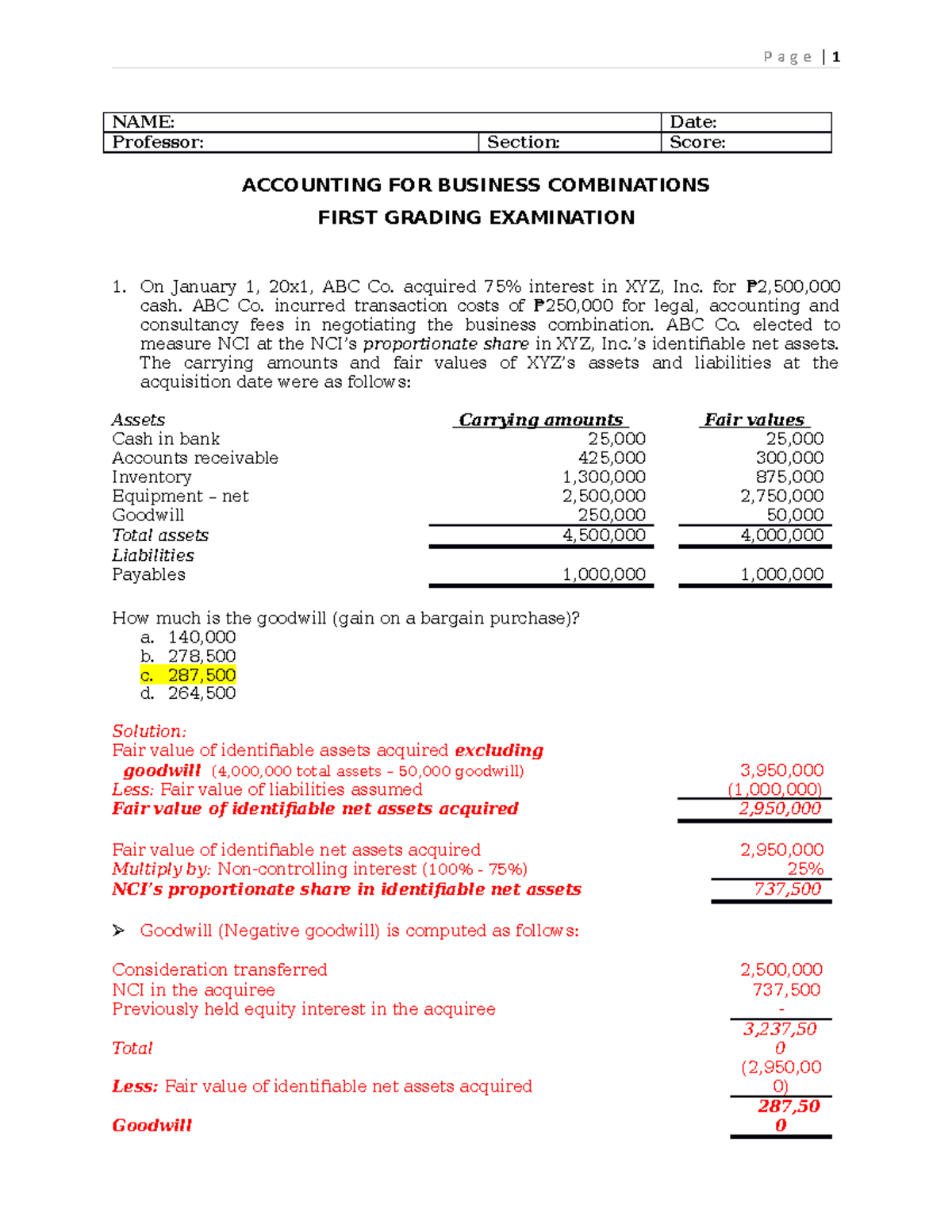 467005535 1ST Grading EXAM KEY Answers docx - Bachelor of Science in ...