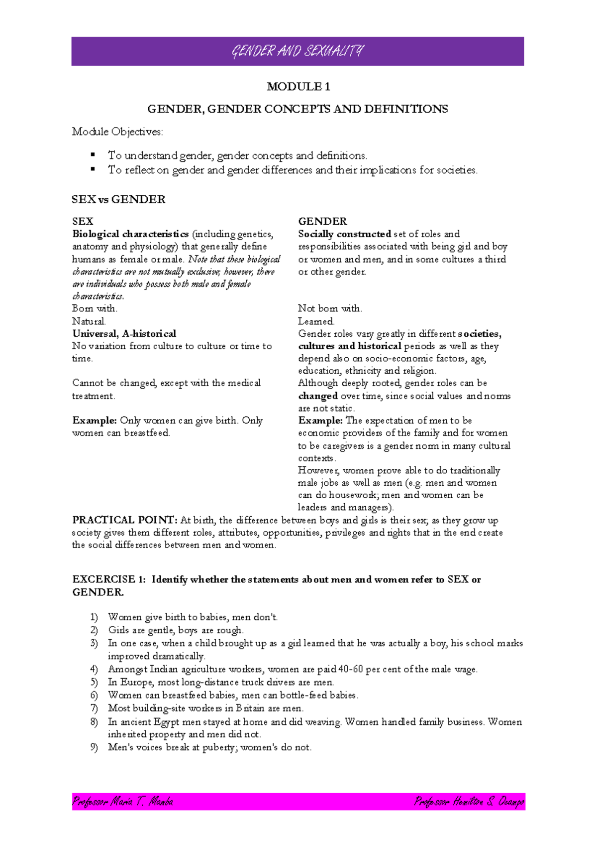 Gen Sex Mod1 - ghfh - MODULE 1 GENDER, GENDER CONCEPTS AND DEFINITIONS ...