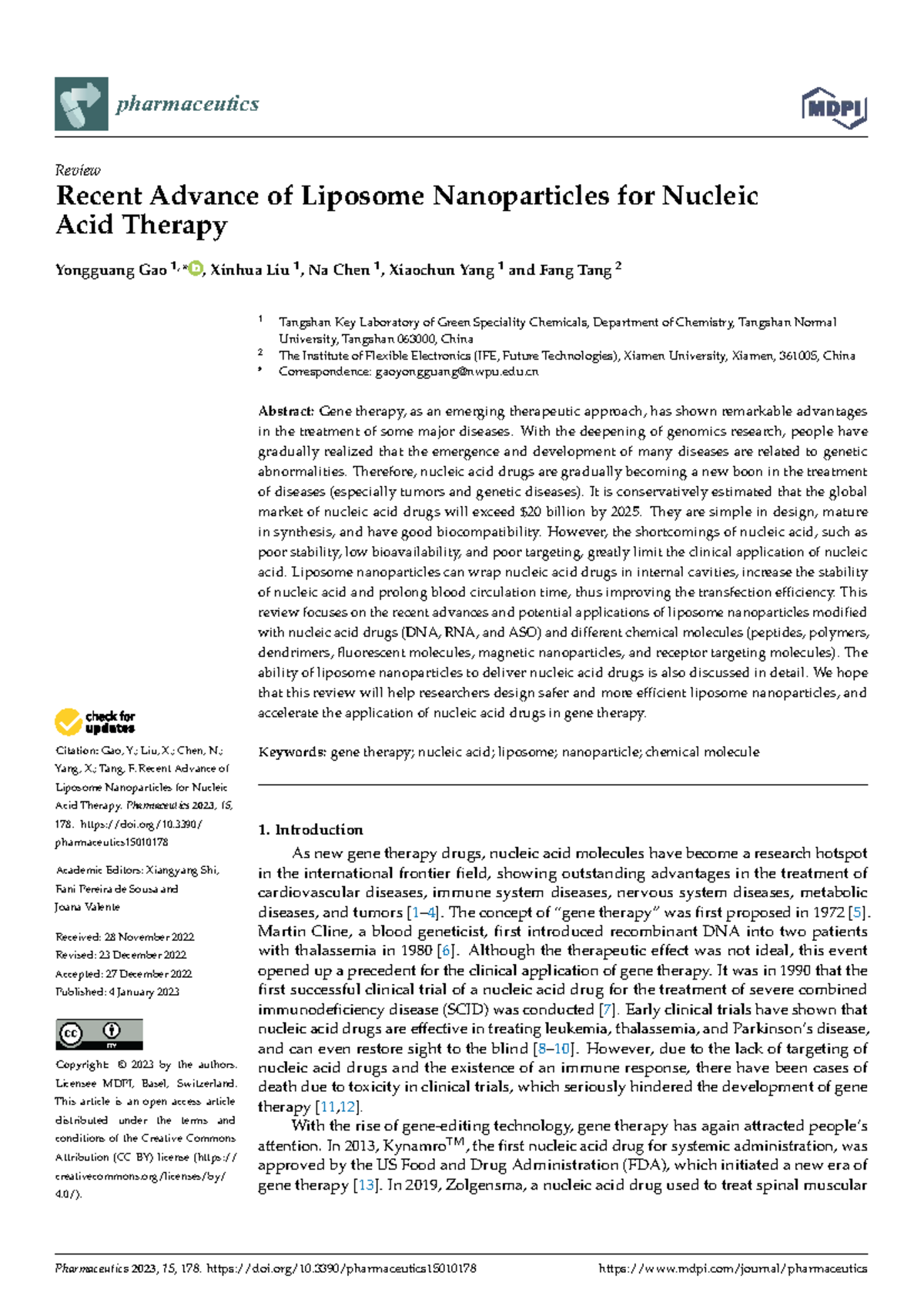 Pharmaceutics 2023: Advances in Liposome Nanoparticles for Nucleic Acid ...