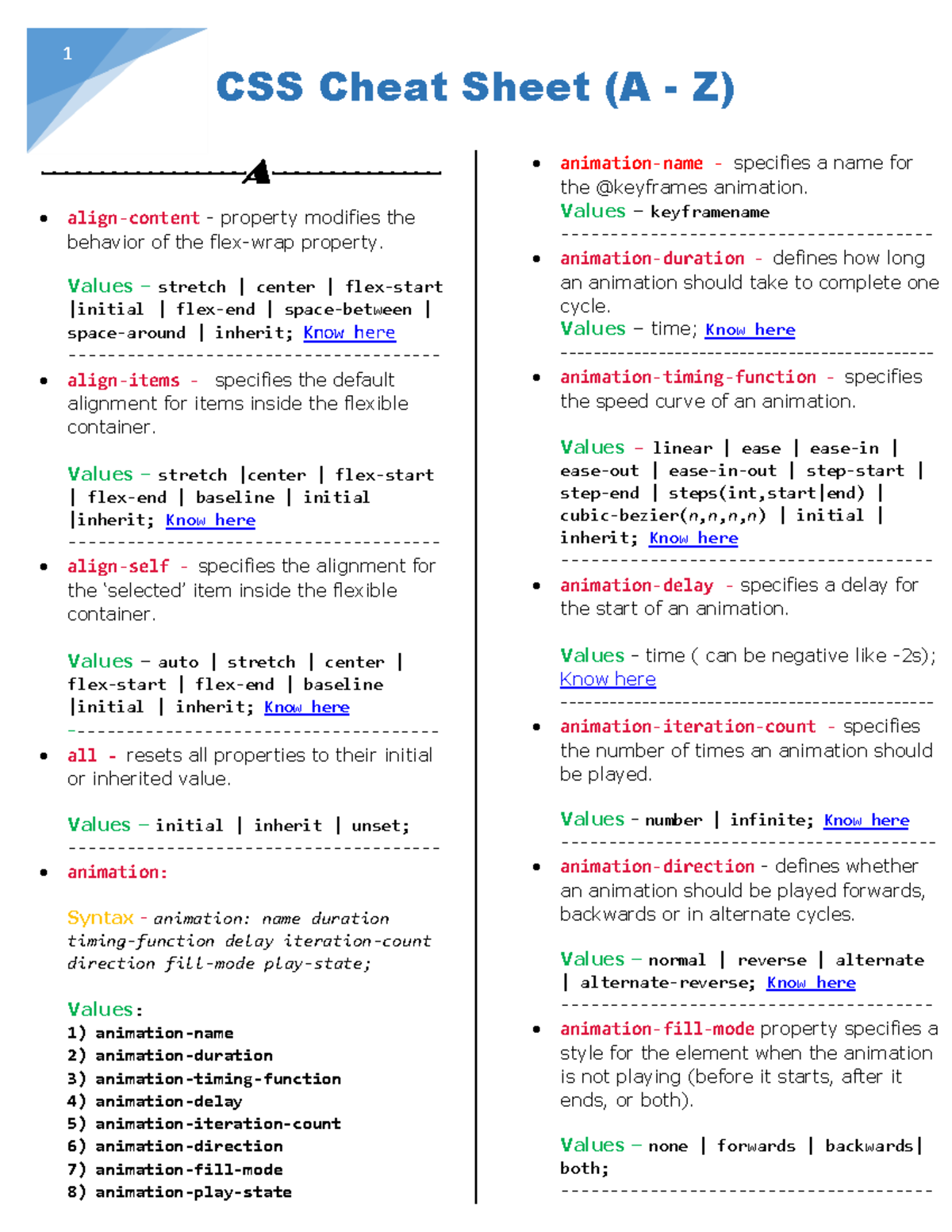 CSS Cheat Sheet A-Z – Final Exam Guide - Studocu, image size:1200x1553