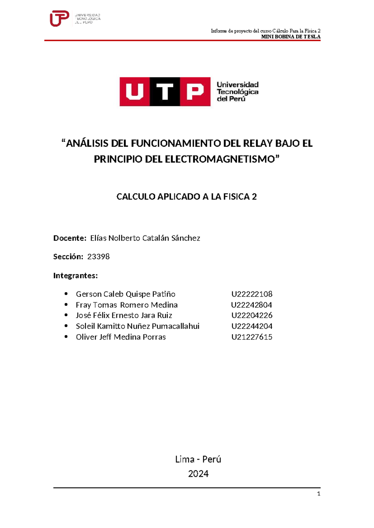 Proyecto Final relay - MINI BOBINA DE TESLA “ANÁLISIS DEL ...