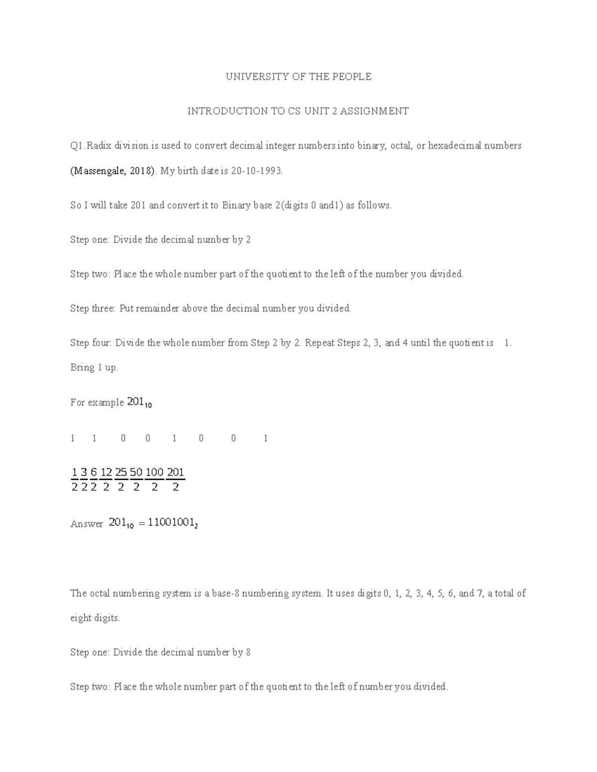 UoPeople CS101 Unit 2 Assignment: Radix Division & Number Systems - Studocu