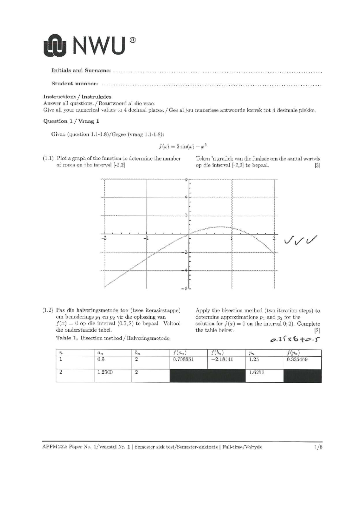 APPM 222: Semester Sick Test Memo and Solutions - Studocu