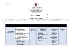 BE Form 06: Brigada Eskwela Daily Accomplishment Report 2023-2024 - Studocu
