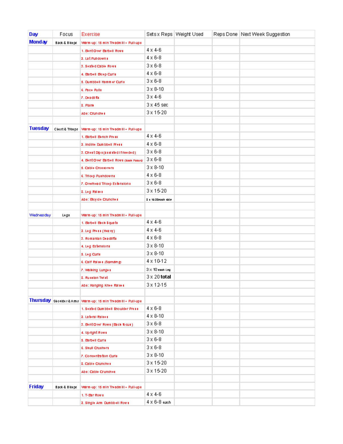 12 Week Transformation Plan - Week 1 Workout Schedule - Studocu