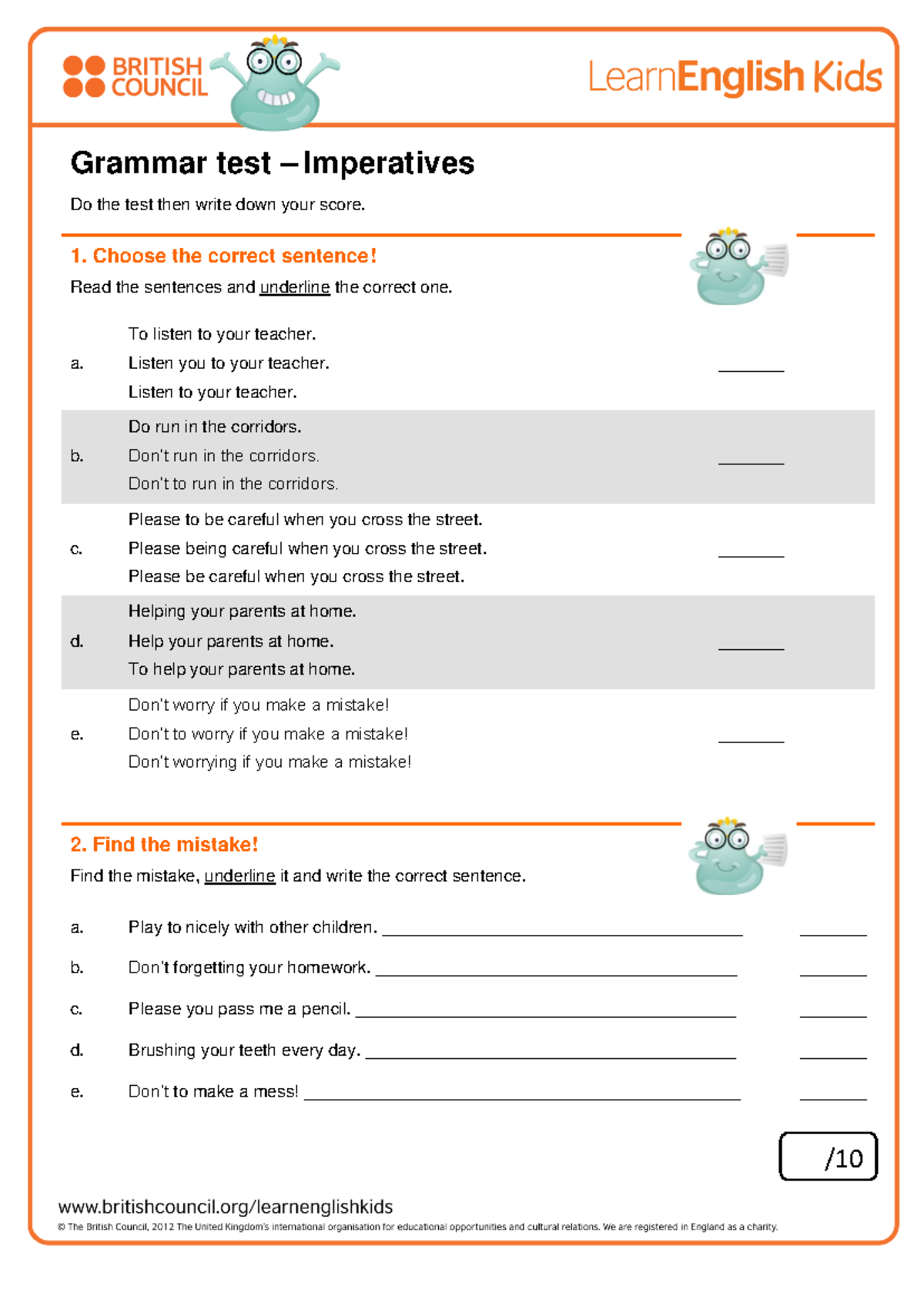 Homework: MUST - Mustn't & Imperatives Grammar Test - Studocu