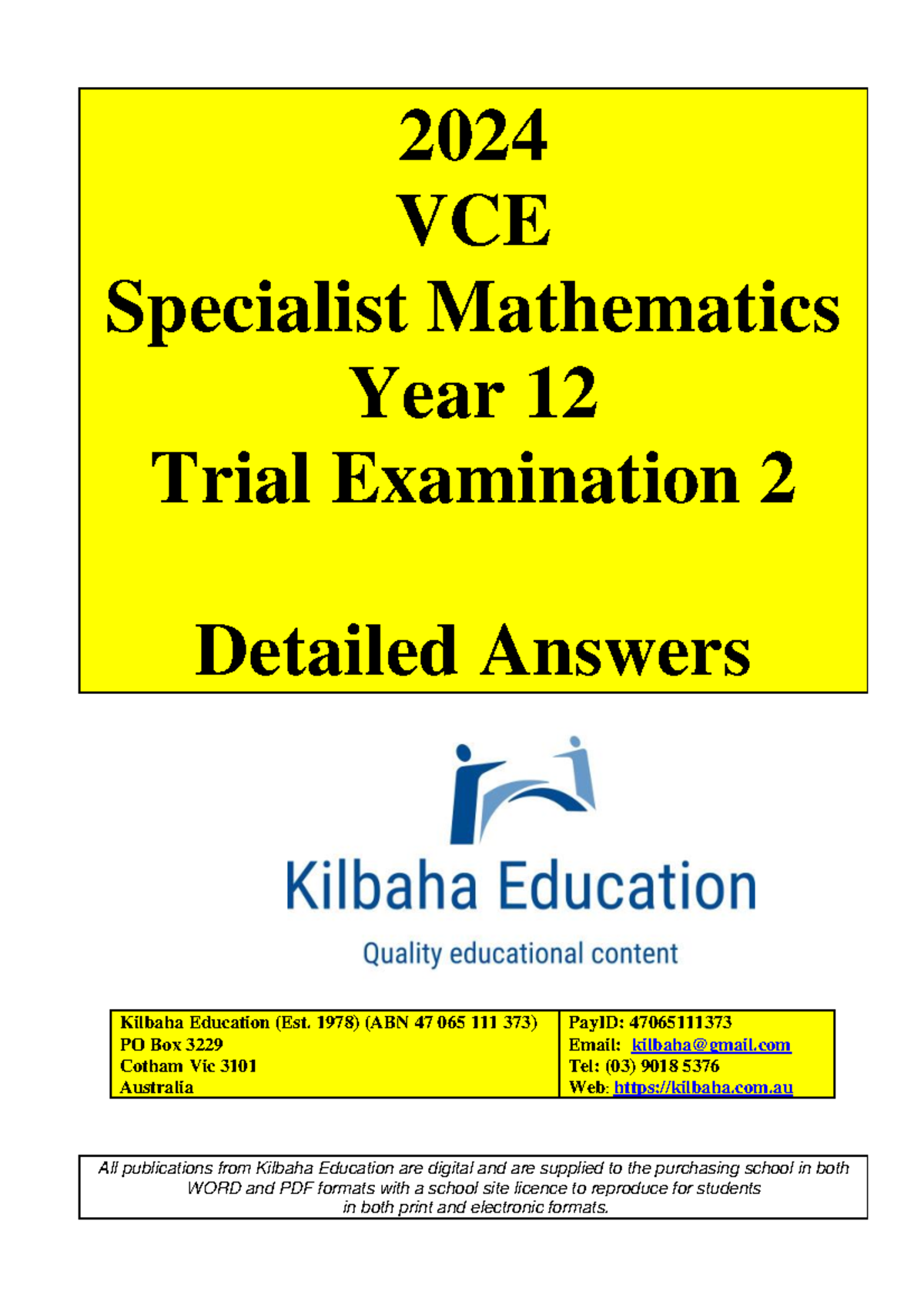 2024 VCE Specialist Mathematics Trial Exam 2 Detailed Answers - Studocu
