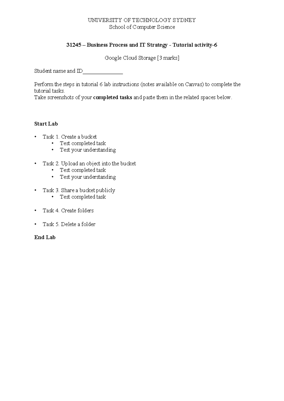 Tutorial 6 submission template - UNIVERSITY OF TECHNOLOGY SYDNEY School ...