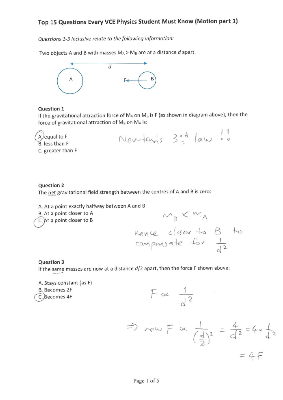 Top 15 VCE Physics Motion Questions with Solutions - Studocu
