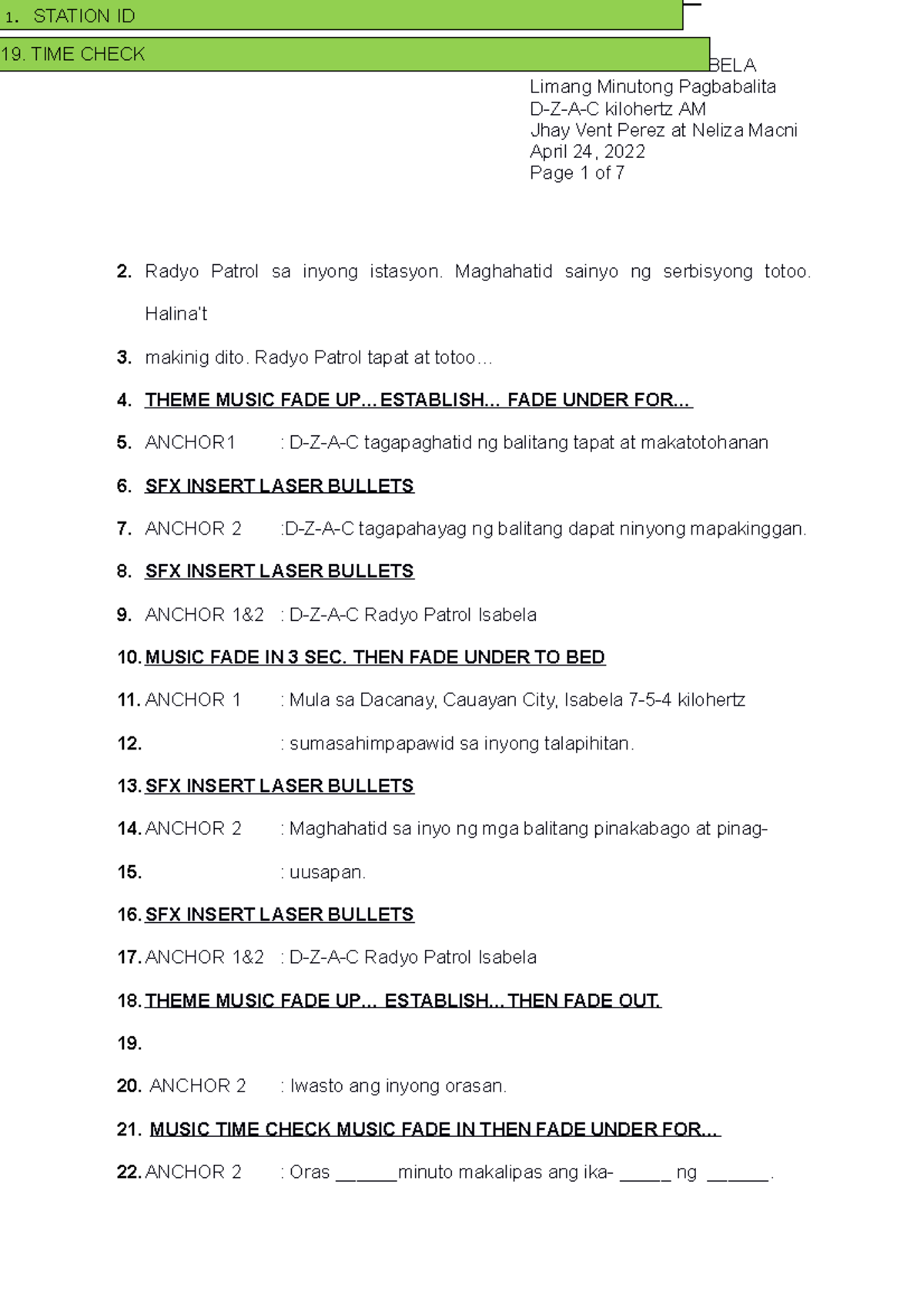 Radyo Broadcasting Final Script (RADYO PATROL ISABELA) - Studocu