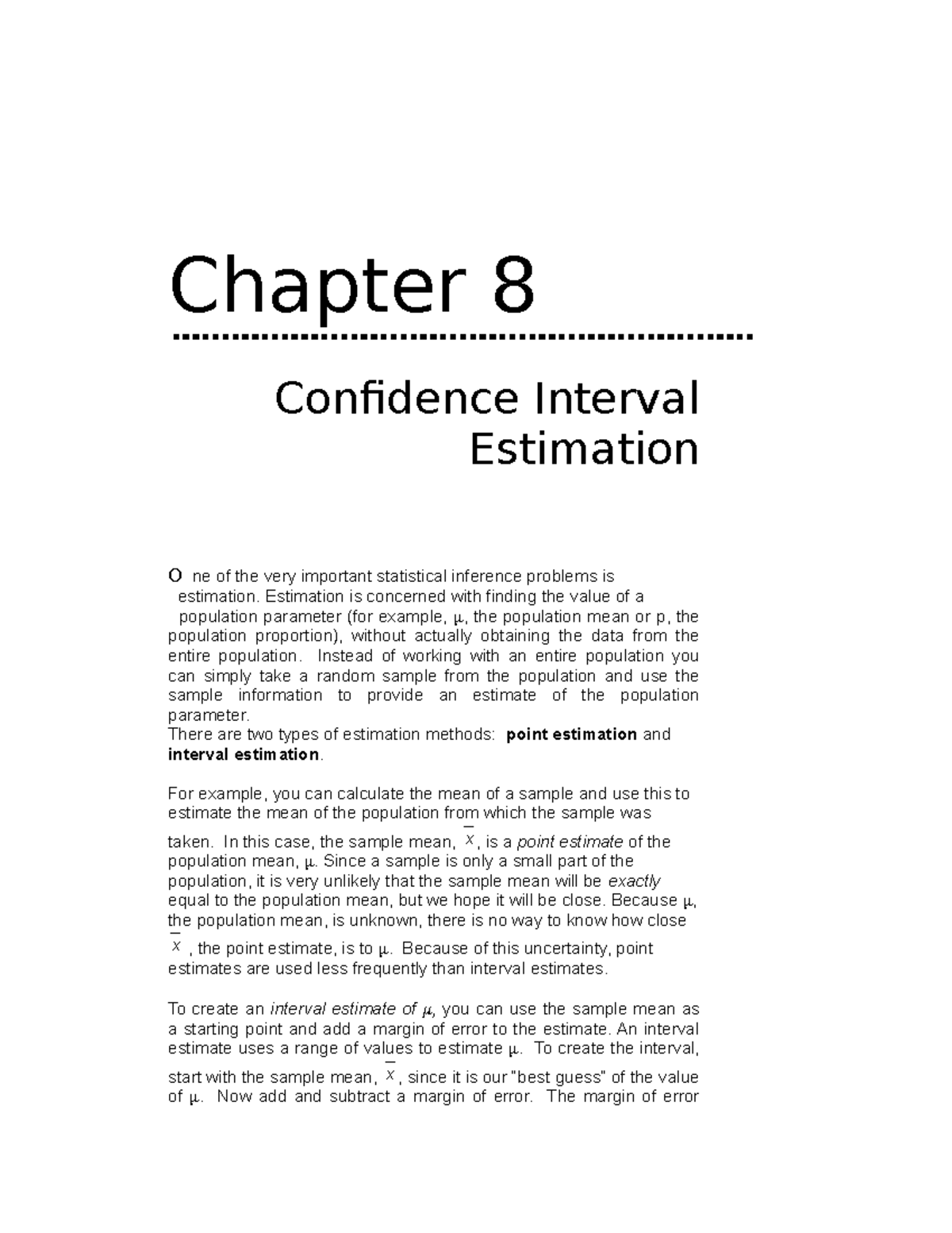 Chapter 8 Minitab - Meh - Chapter 8 Confidence Interval Estimation O ne ...