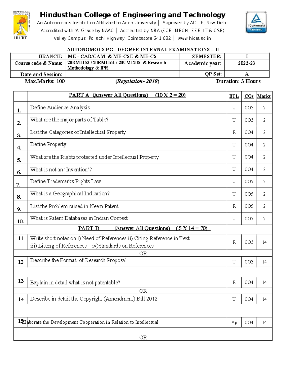 RM & IPR IAI-II QP - Research Methodology Question Paper 2019 - Studocu