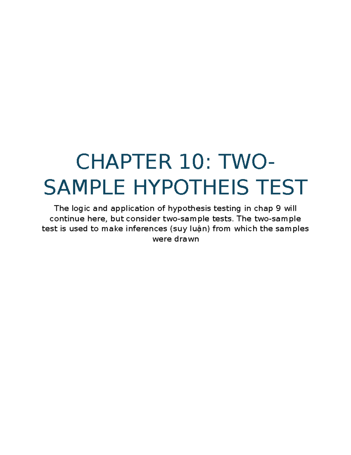 Chapter 10 - Two-Sample Hypothesis Tests Overview (SB 10) - Studocu