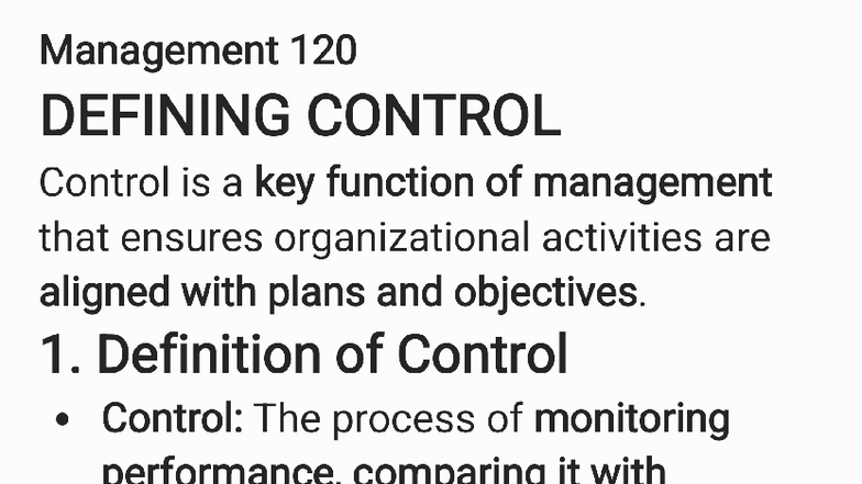 Management 120: Control Process Overview and Practice Questions - Studocu
