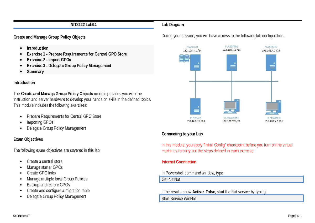 NIT3122 Lab 04 - Creating and Managing Group Policy Objects - Studocu