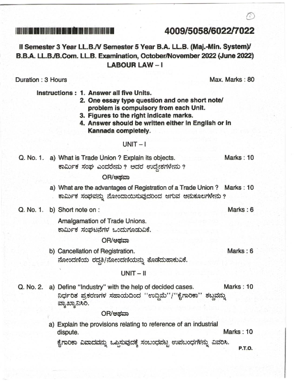 Labour Law I - B.A. LL.B. 3rd Year Exam Paper (June 2022) - Studocu