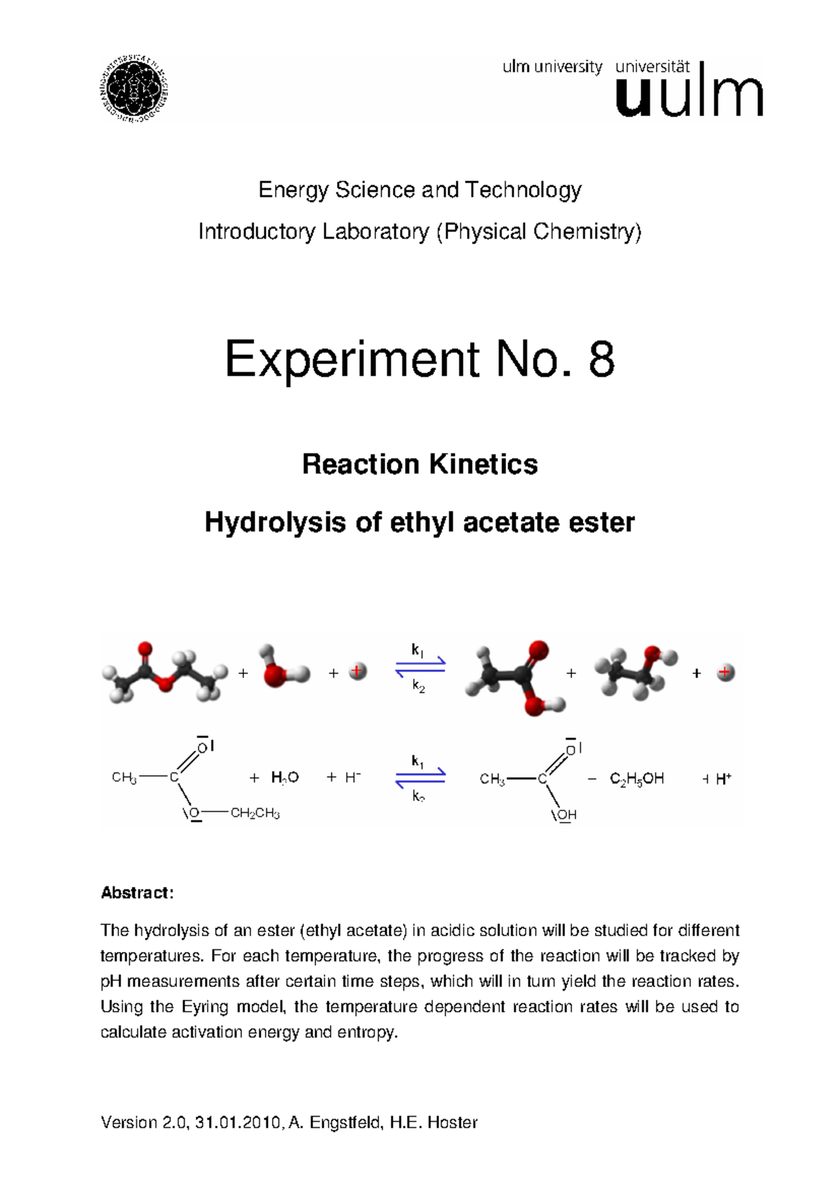 Ethyl Acetate Hydrolysis Experiment