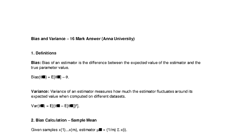 Bias Variance 16 Marks - Simple notes - Bias and Variance – 16 Mark ...
