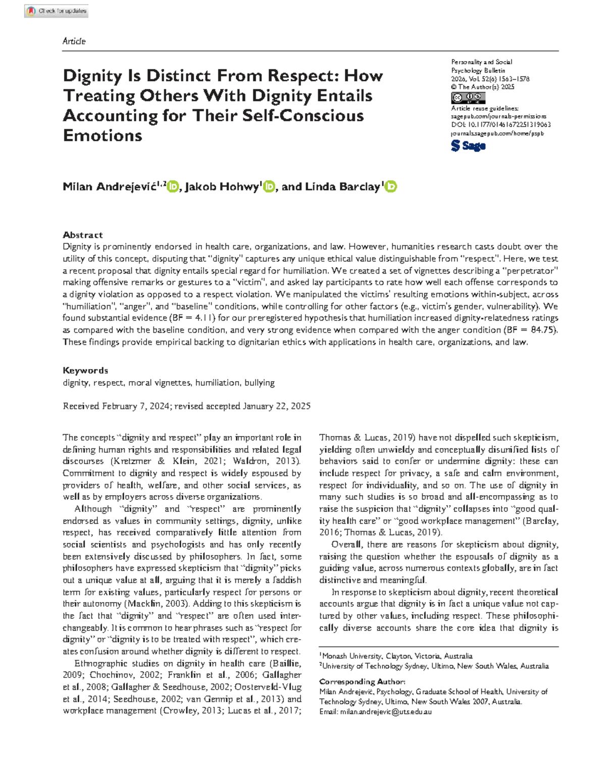 Dignity Is Distinct From Respect: A Study on Emotions - Studocu