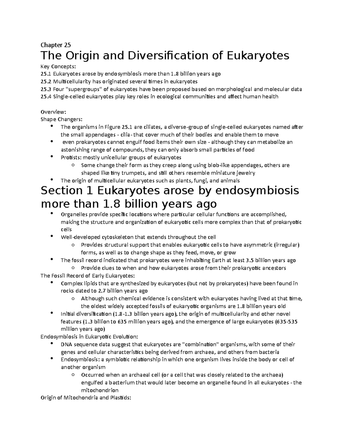 Chapter 25 - The Origin and Diversification of Eukaryotes - Professor ...