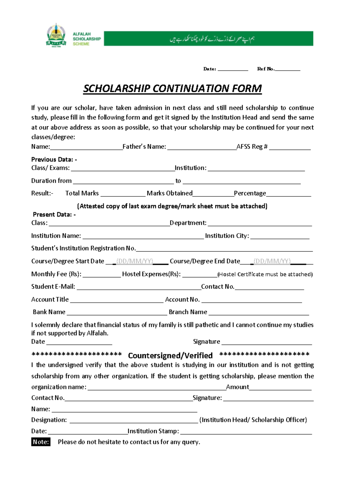 Scholarship Continuation Form - Ref SCHOLARSHIP CONTINUATION FORM - Studocu